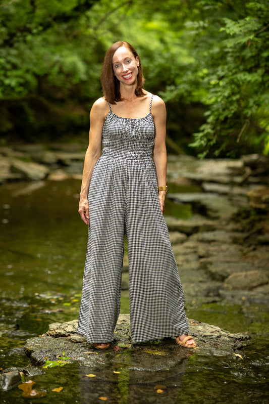 Navy Gingham Jumpsuit
