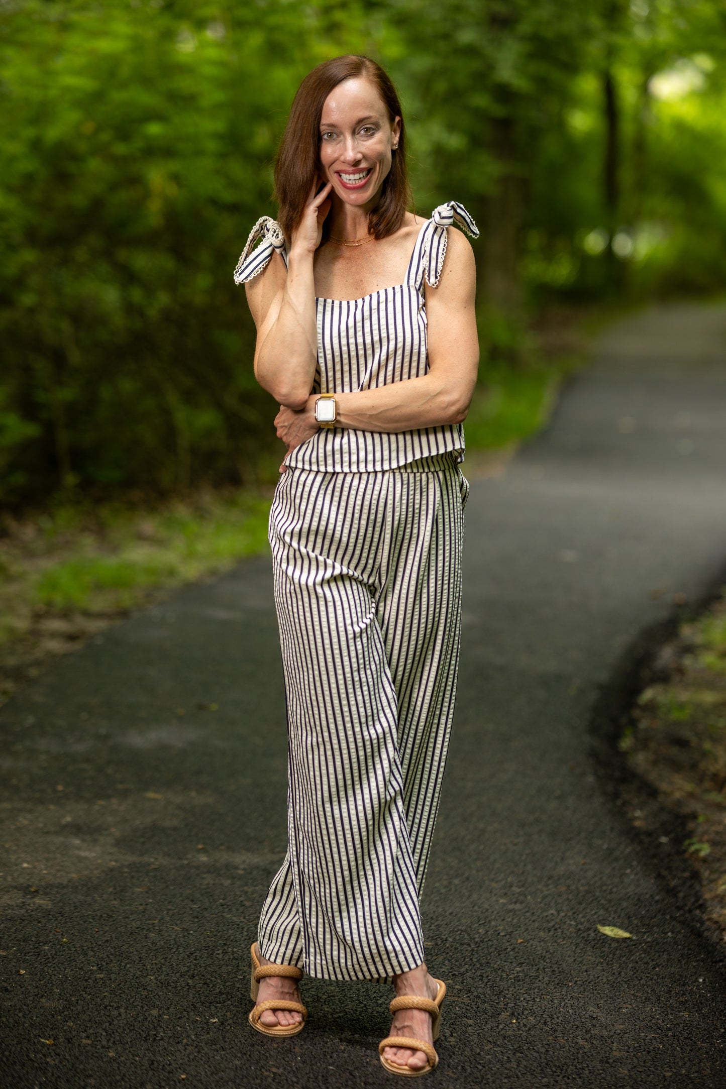 Lapis Striped Wide Leg Pants - Ivory Denim