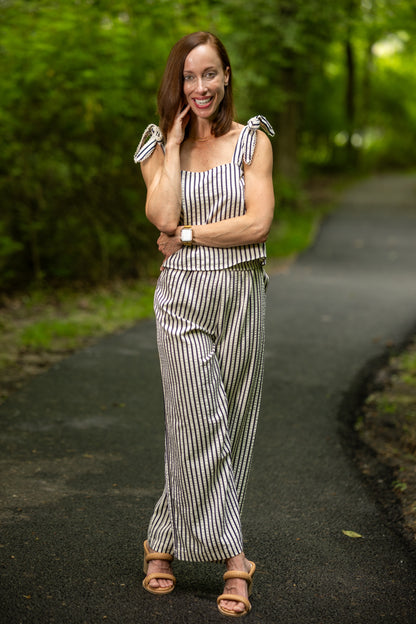 Lapis Striped Wide Leg Pants - Ivory Denim