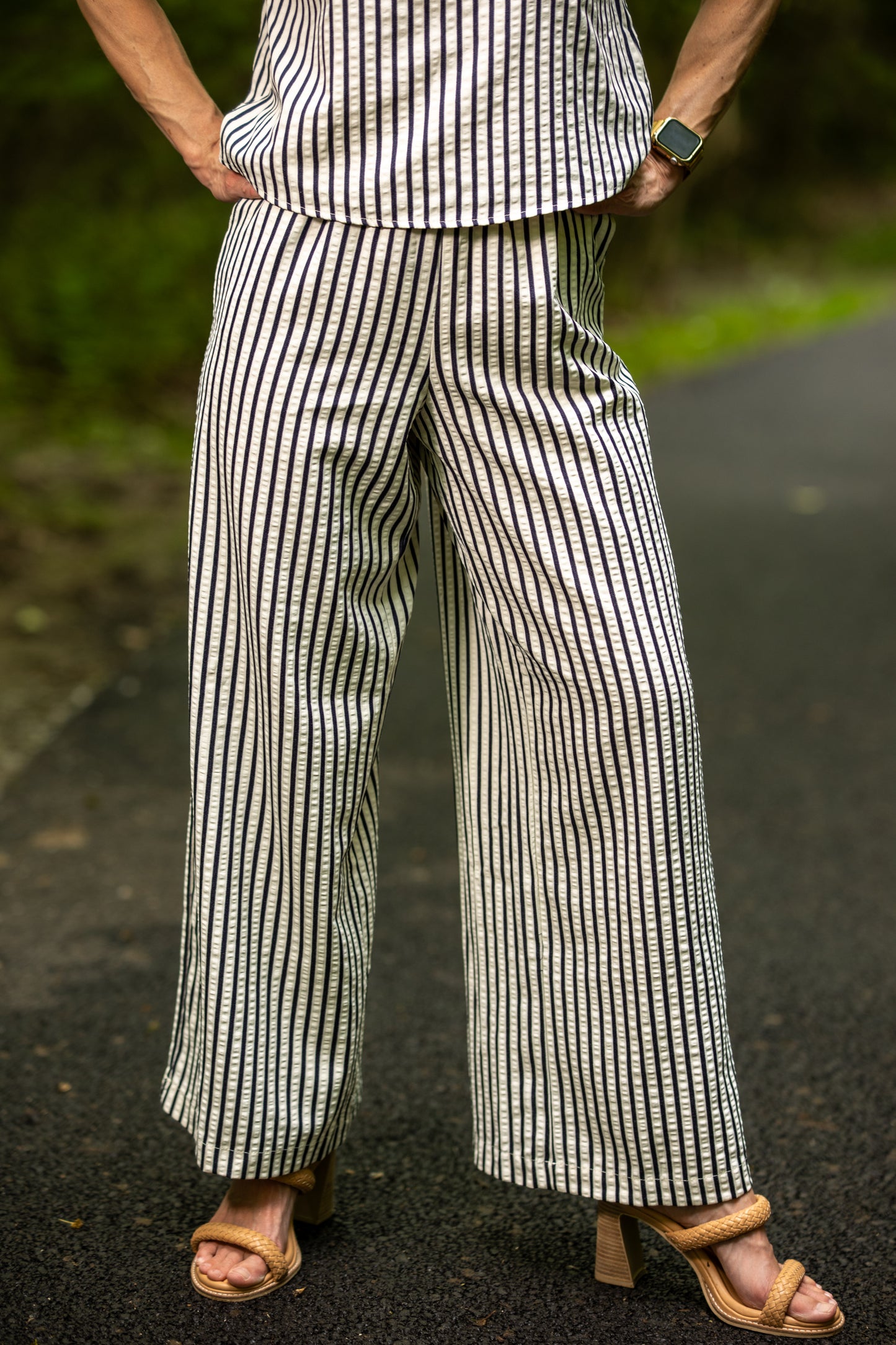 Lapis Striped Wide Leg Pants - Ivory Denim