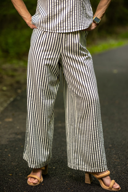 Lapis Striped Wide Leg Pants - Ivory Denim