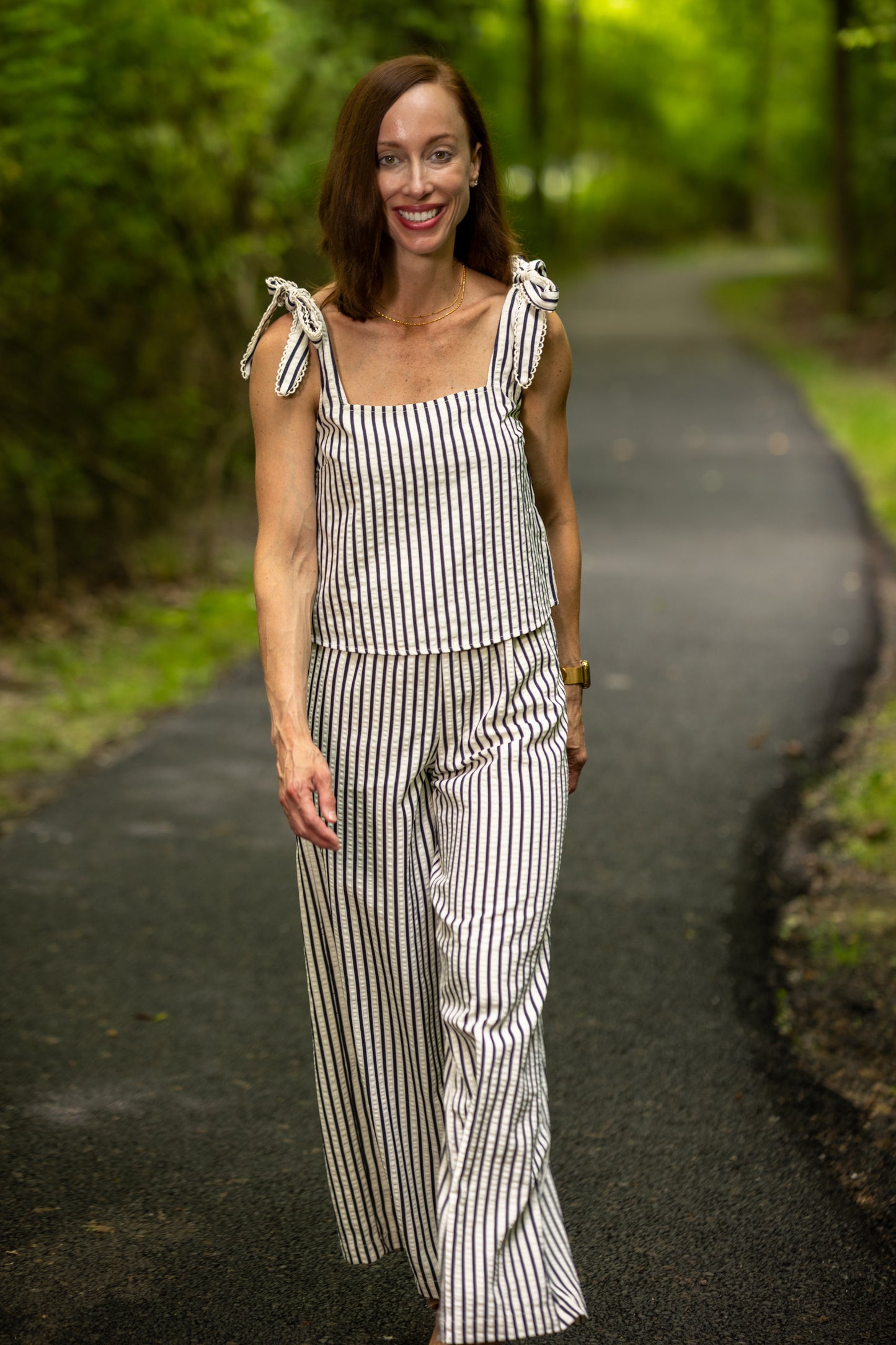 Lapis Striped Wide Leg Pants - Ivory Denim