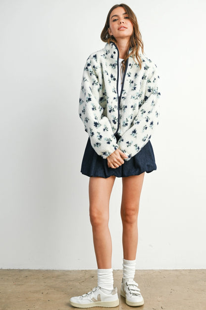 Floral teddy fleece jacket
