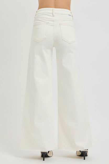 Cream High Rise Wide Leg Tummy Control Jeans by Risen (Pre-Order)