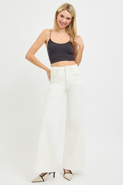 Cream High Rise Wide Leg Tummy Control Jeans by Risen (Pre-Order)