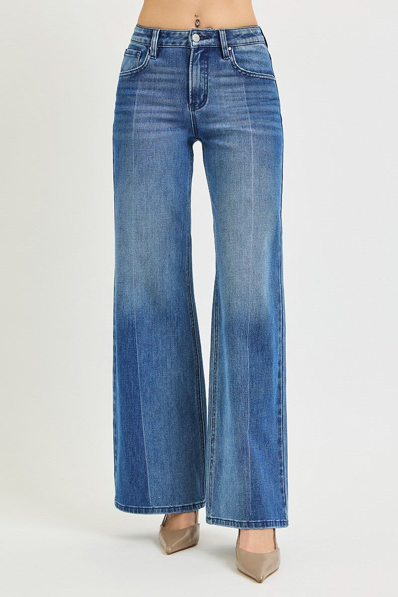 high rise wide leg flared jeans for women