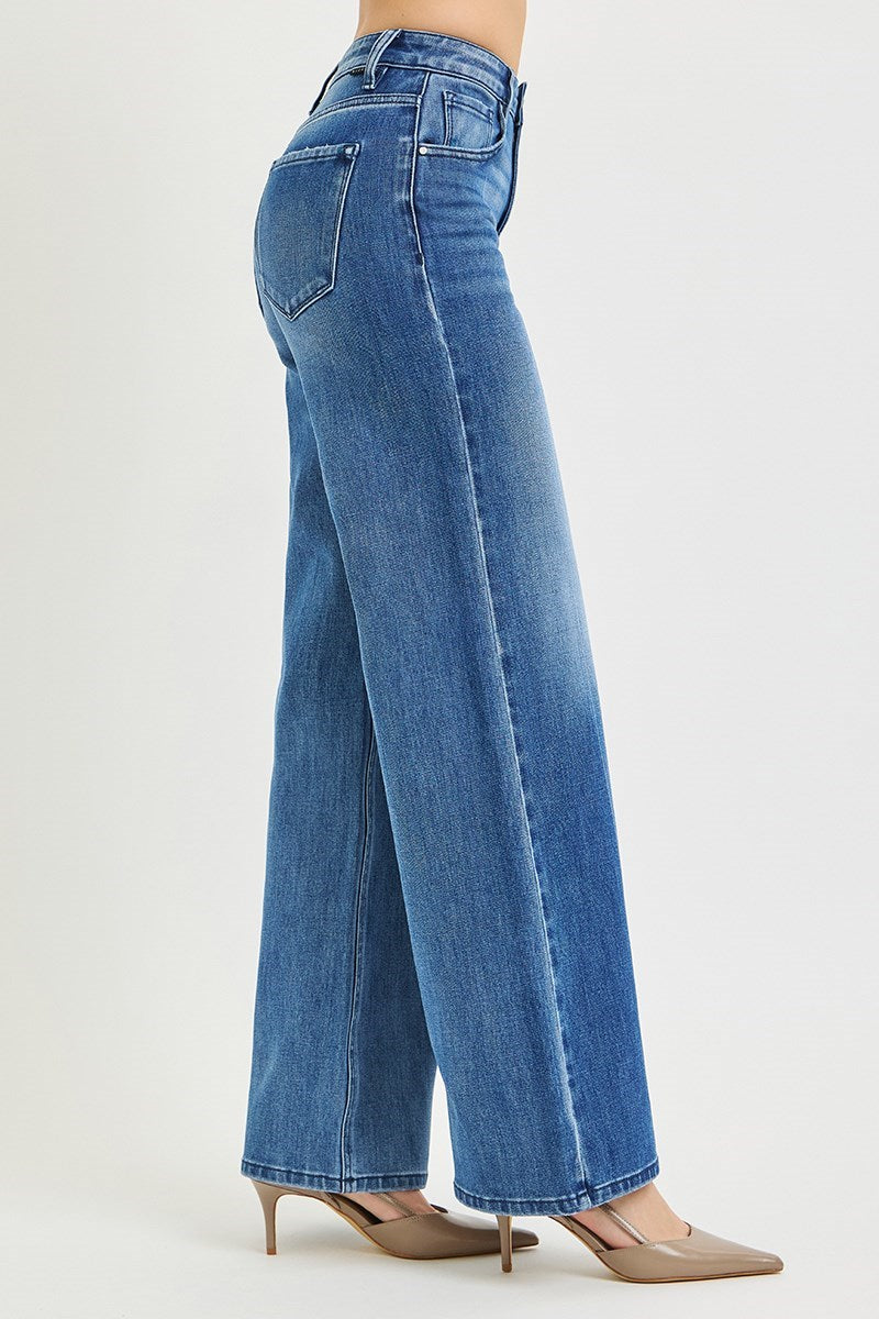high rise jeans medium wide leg for women