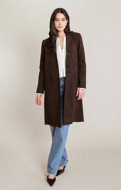 Chocolate Brown Suede Long Trench Coat