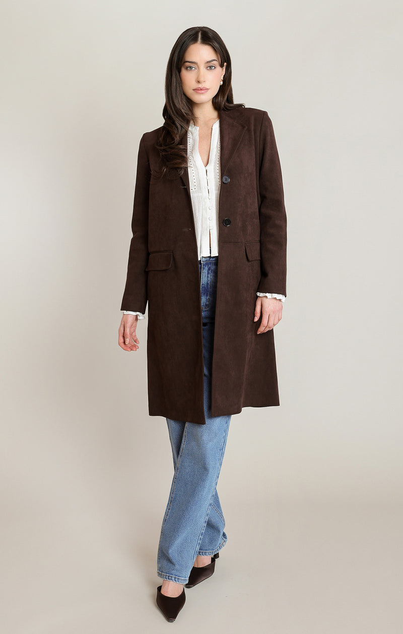Chocolate Brown Suede Long Trench Coat